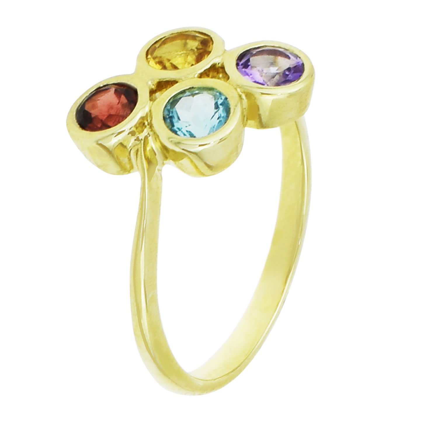 14k Blue Topaz, Citrine, Garnet, and Amethyst Ring