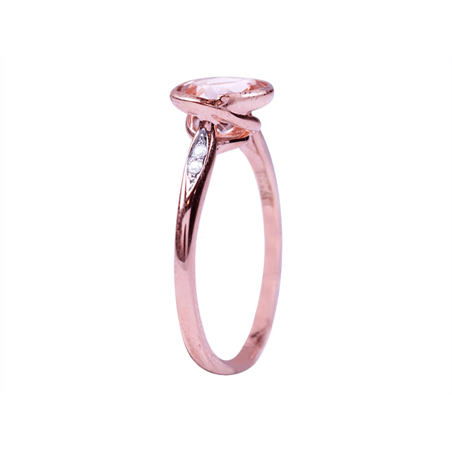 14k Rose Gold Morganite and Diamonds Bezel Ring
