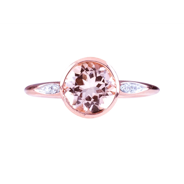 14k Rose Gold Morganite and Diamonds Bezel Ring