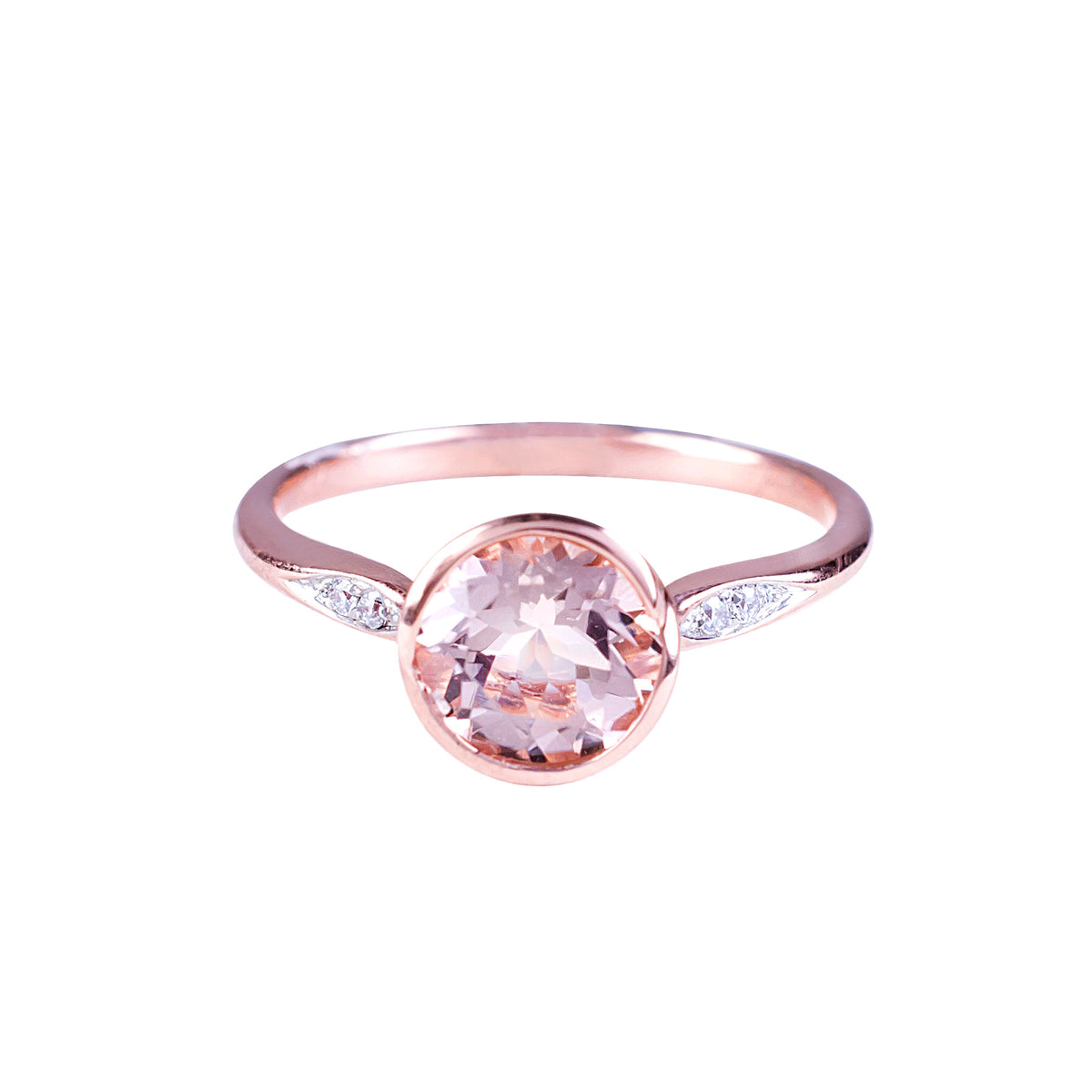 14k Rose Gold Morganite and Diamonds Bezel Ring