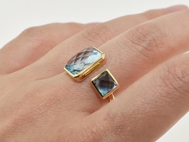 14k Sky and London Blue Topaz Open Ring