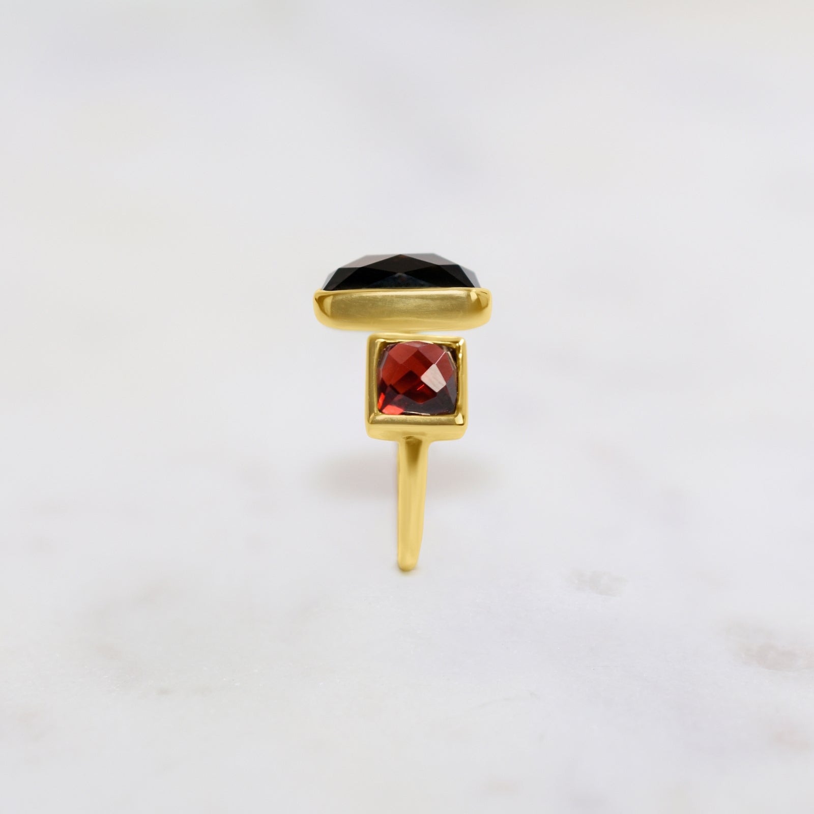 14k Garnet Smokey Quartz Open Ring