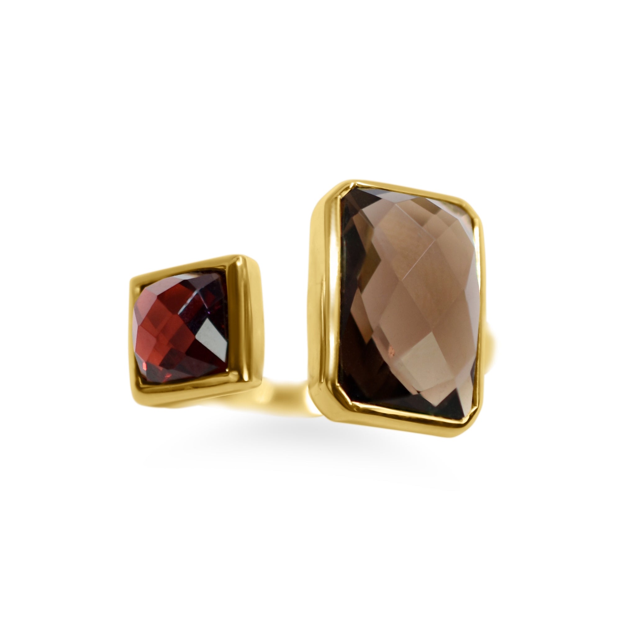 14k Garnet Smokey Quartz Open Ring