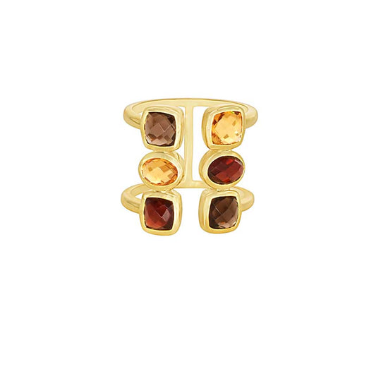 14k Smoky Quartz, Citrine, and Garnet Open Ring