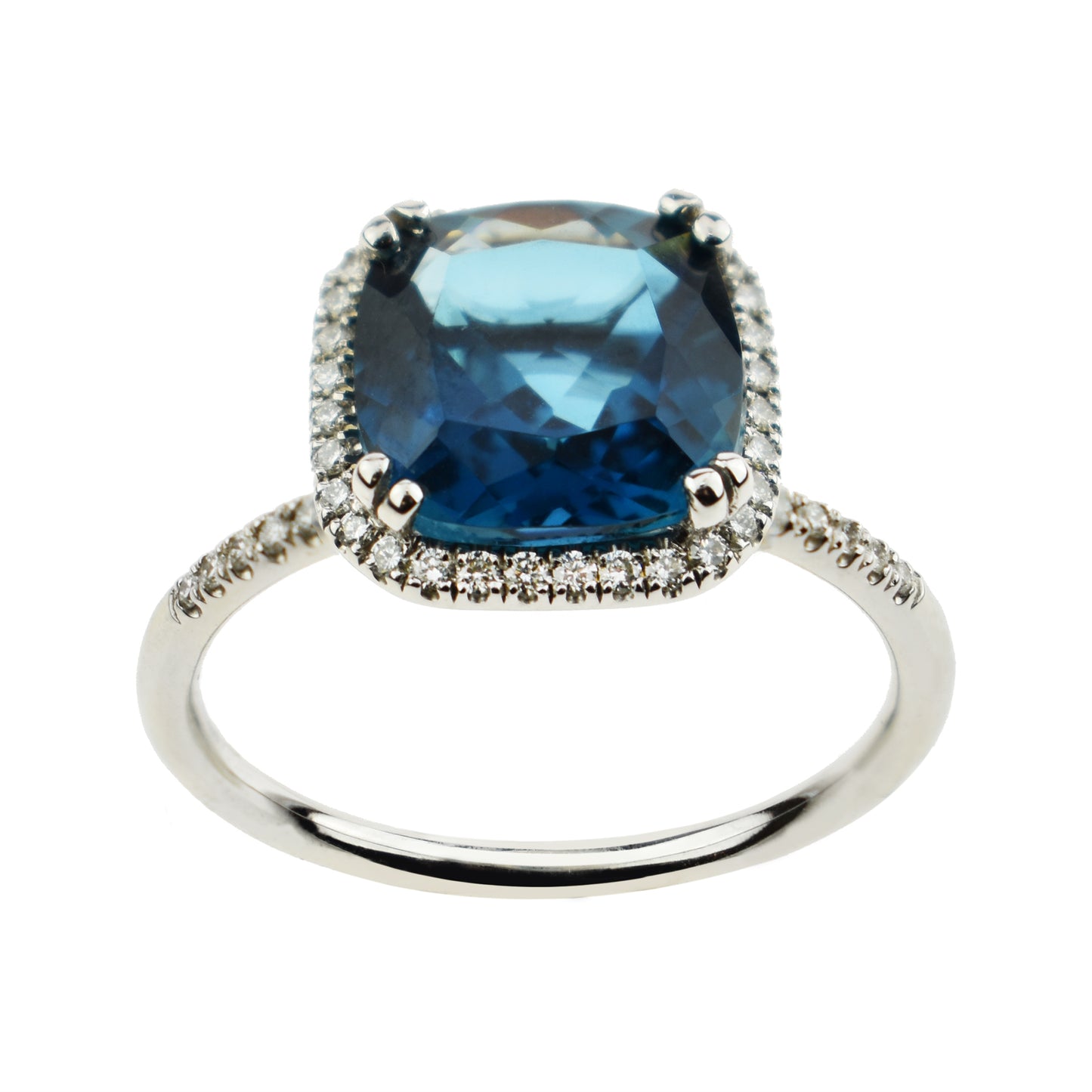 14k White Gold London Blue Topaz Cushion Vs Diamond Ring