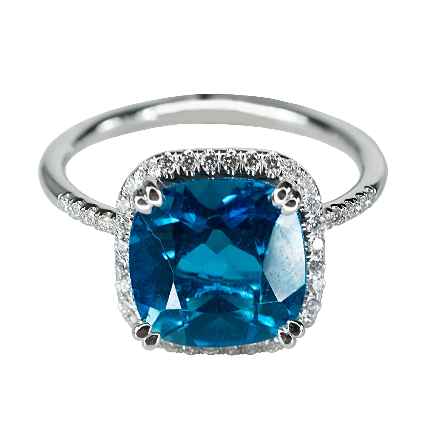 14k White Gold London Blue Topaz Cushion Vs Diamond Ring