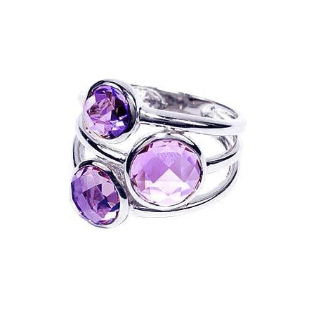 14k White Gold Multi Shade Amethyst 3 Stack Round Ring
