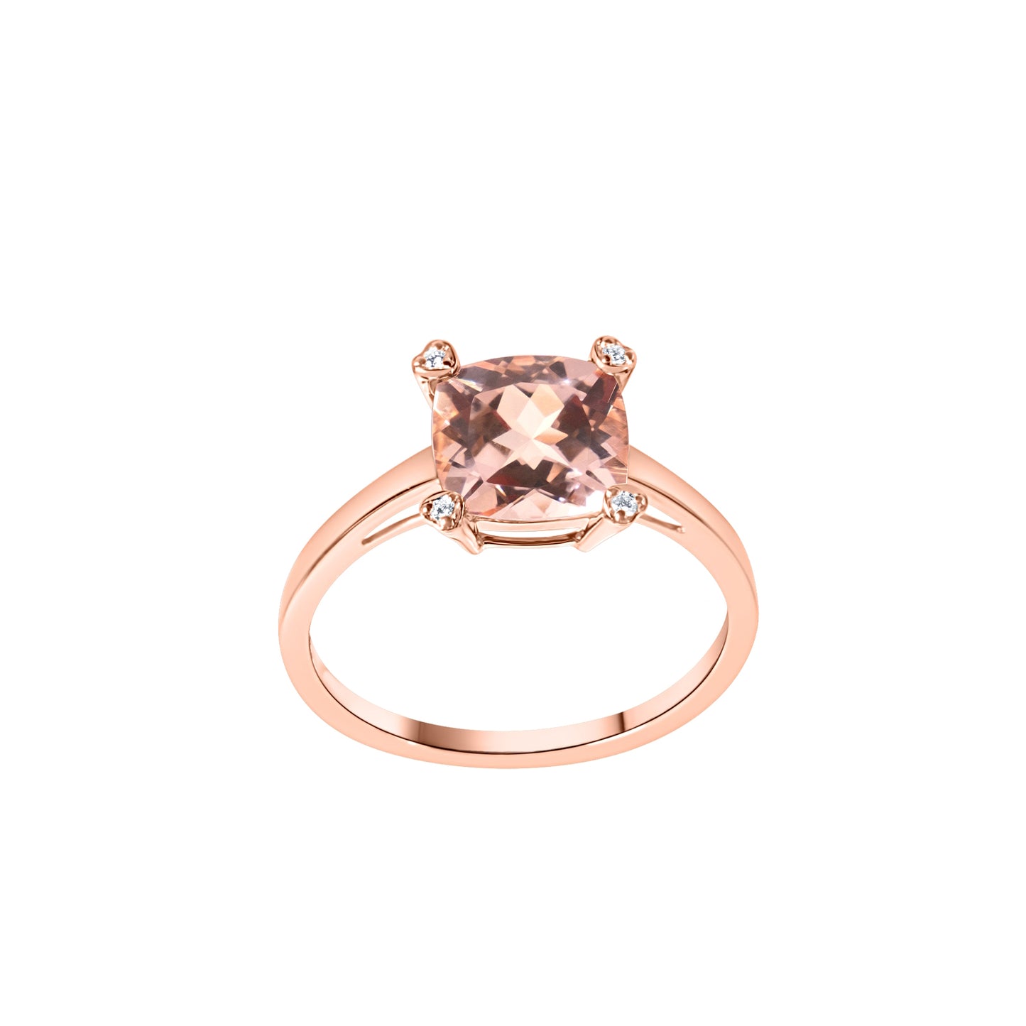 14k Rose Gold Morganite Vs Dia Square Ring - Size 7