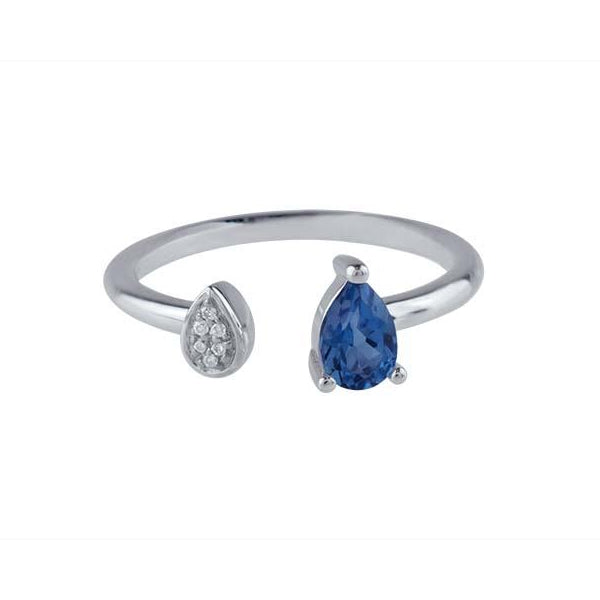 14k White Gold Diamond London Blue Topaz Open Ring