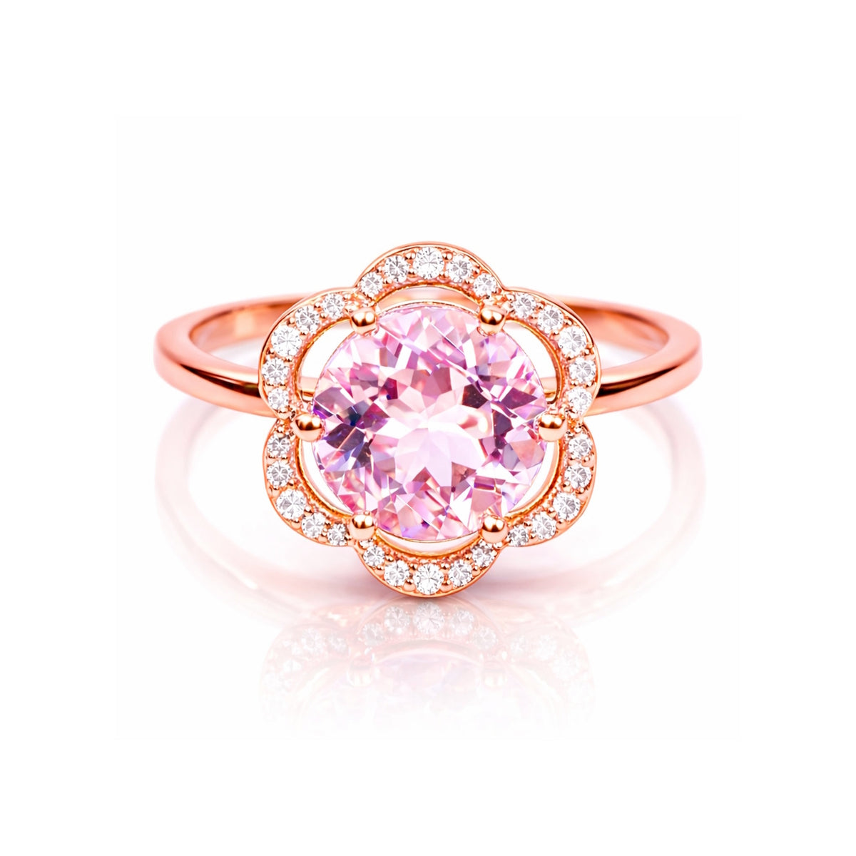 14k Rose Gold VS Diamond Morganite Flower Ring