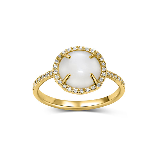 14k Gold Rd/Cab Grey Moonstone Vs Dia Ring