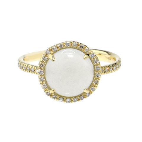 14k Gold Round/Cab Grey Moonstone Vs Diamond Ring