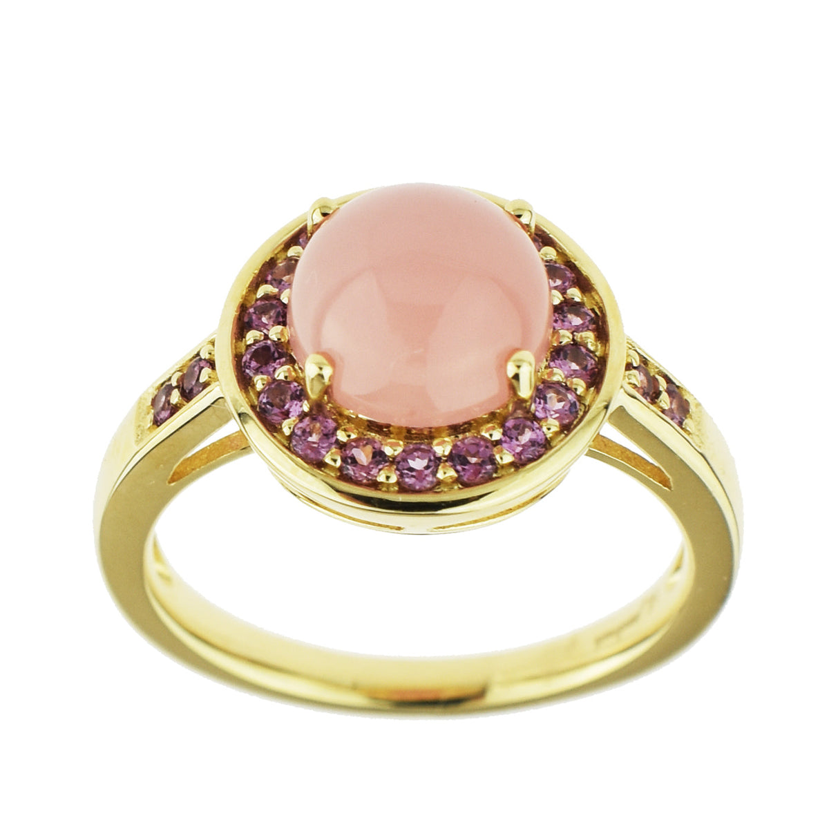 14k Guava Qtz & Rhodolite Ring