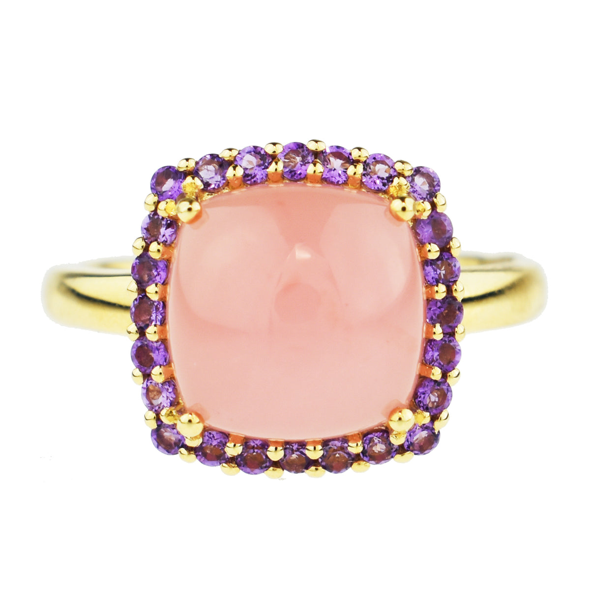 14k Guava Qz Cushion & Amethyst Ring