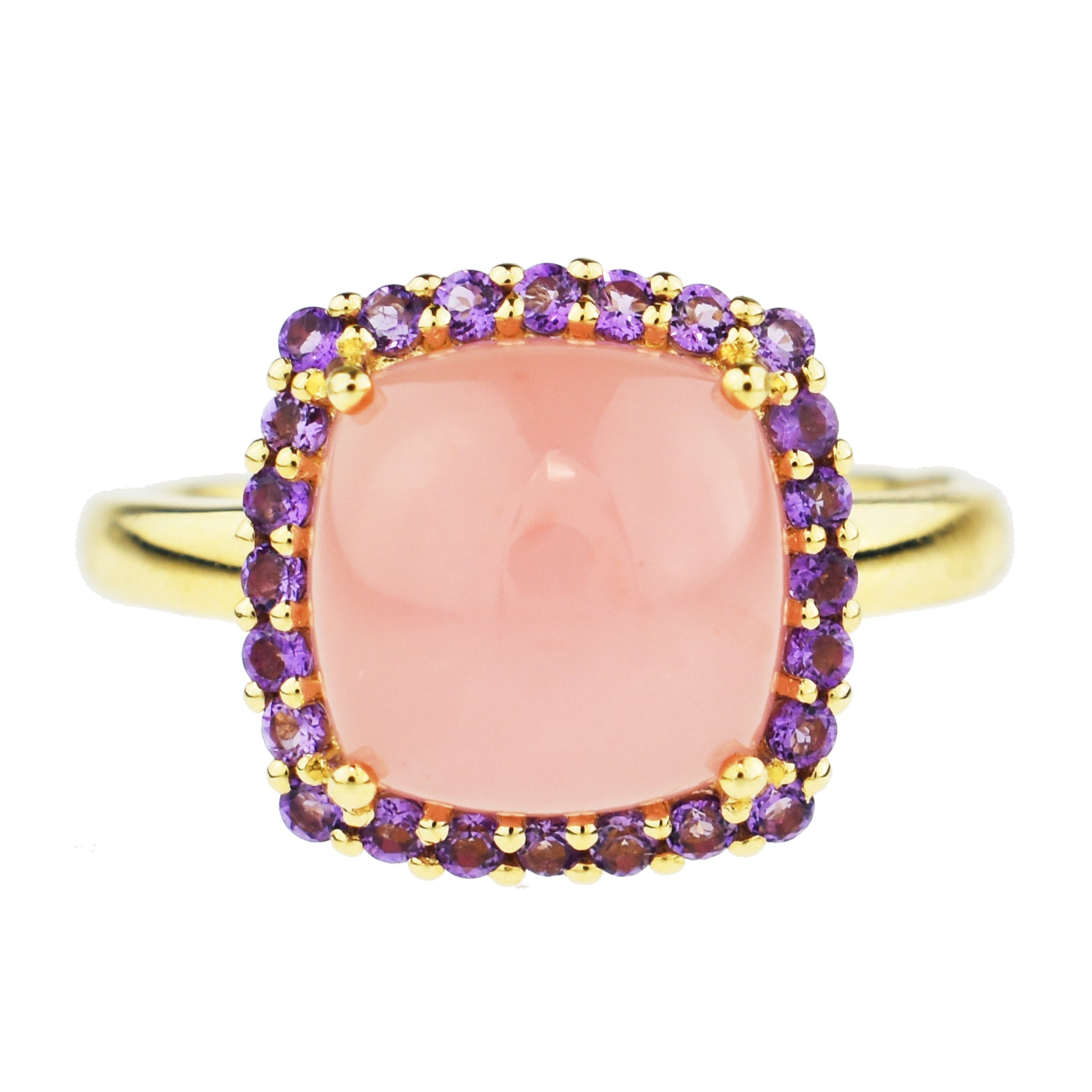 14k Guava Qz Cushion & Amethyst Ring