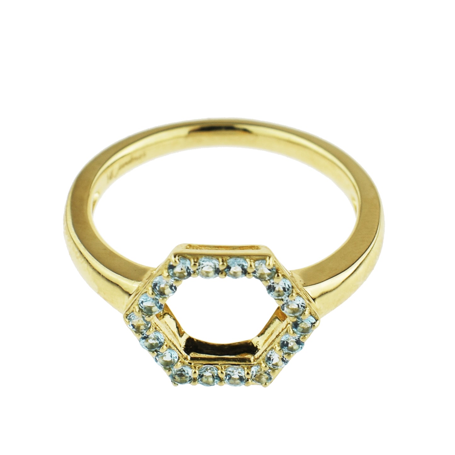 14k Blue Topaz Hollow Hexagon Centered Ring