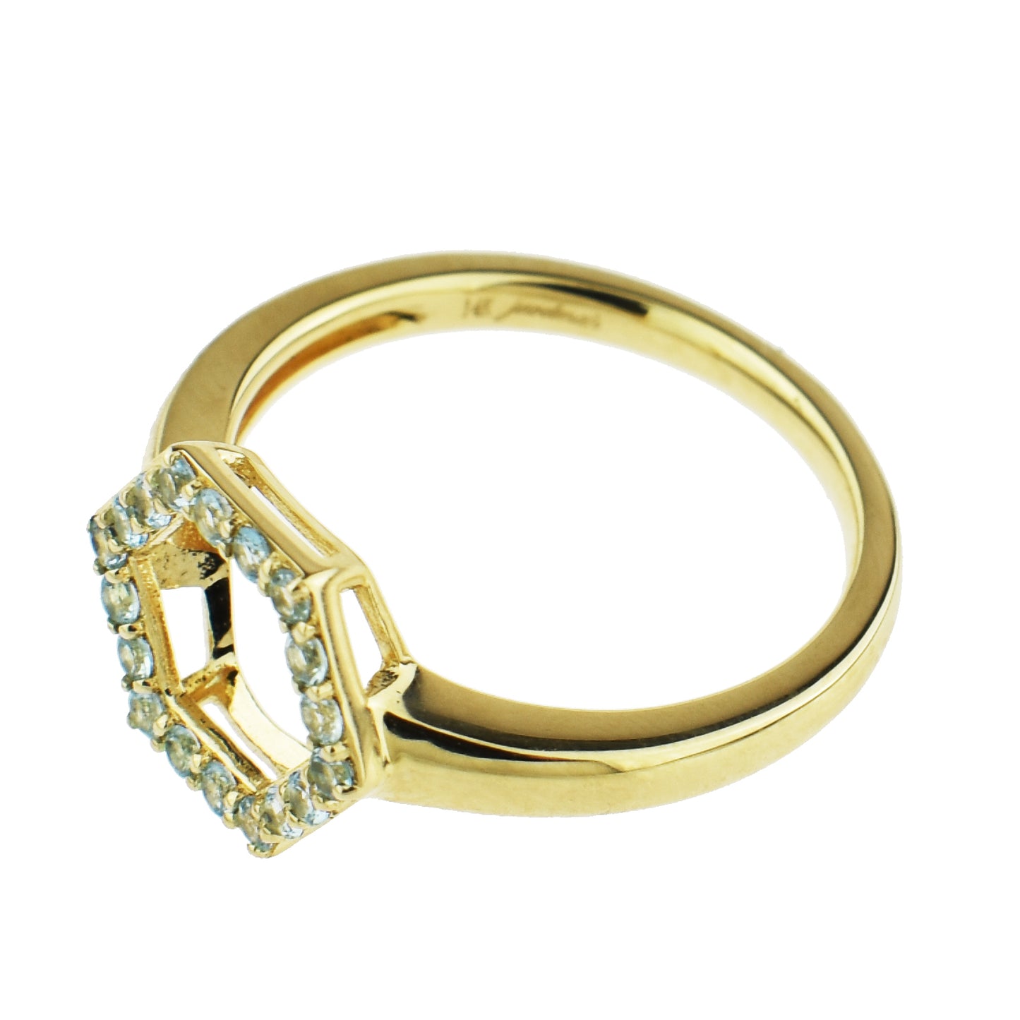 14k Blue Topaz Hollow Hexagon Centered Ring