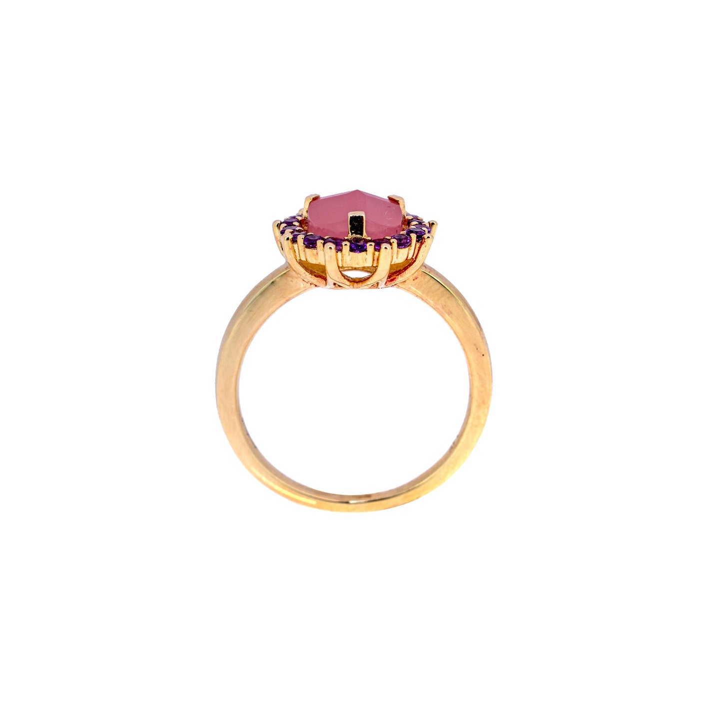 14k Guava Quartz Round 3D Cut Amethyst Ring