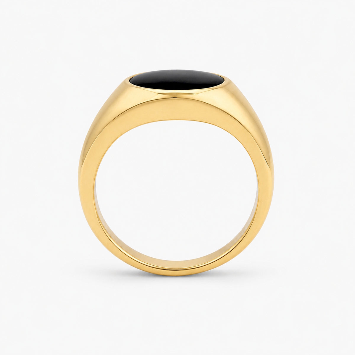 14k Black Onyx Flat Round Ring