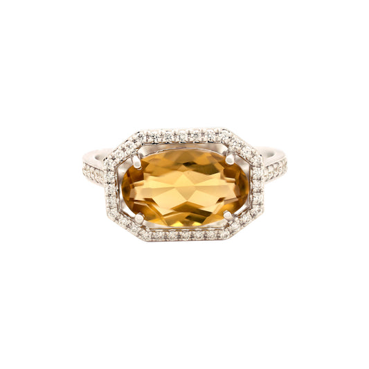 14k Oval Champagne Quartz Diamond Ring
