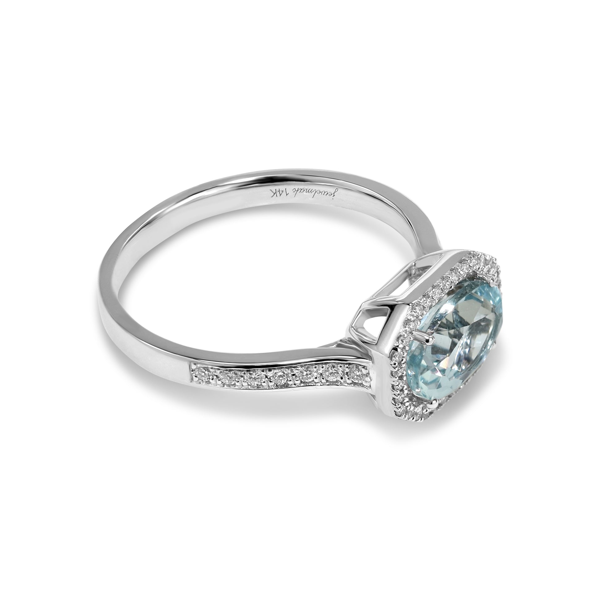 14k Oval Aqua Dia Ring