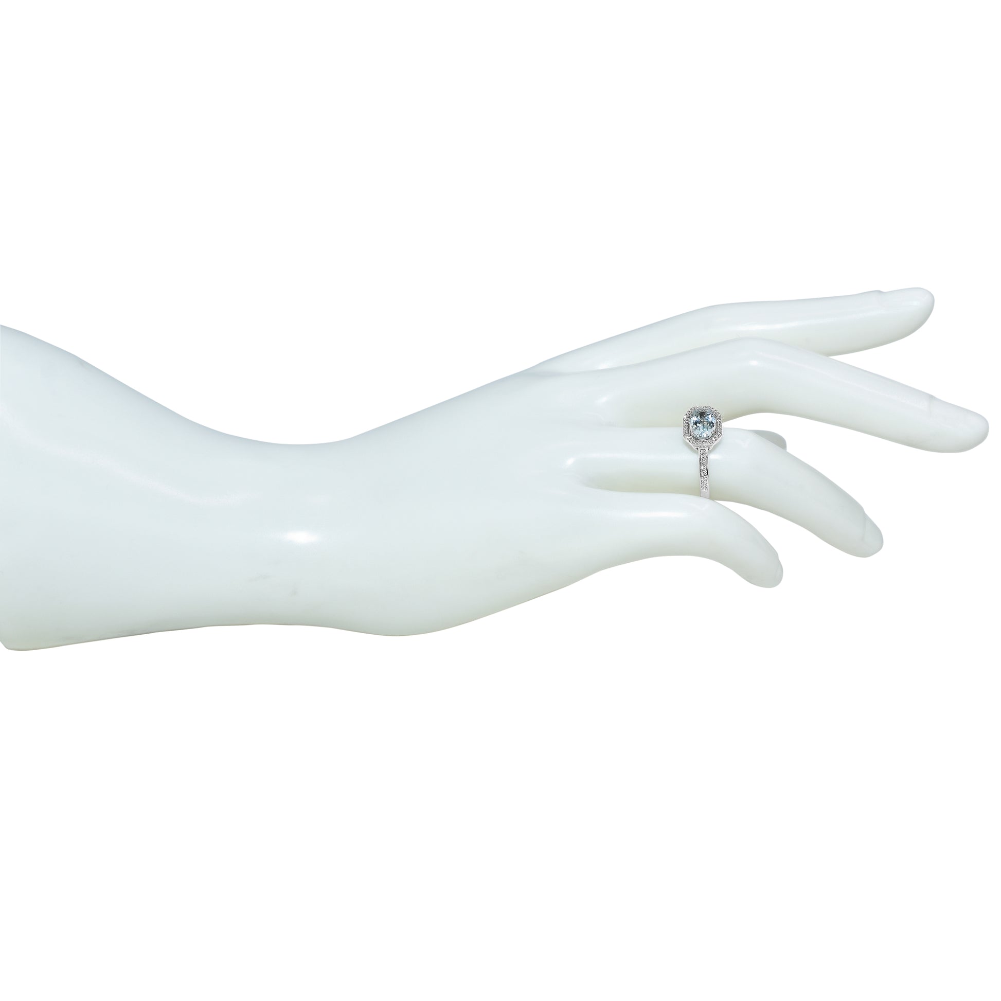 14k Oval Aqua Dia Ring