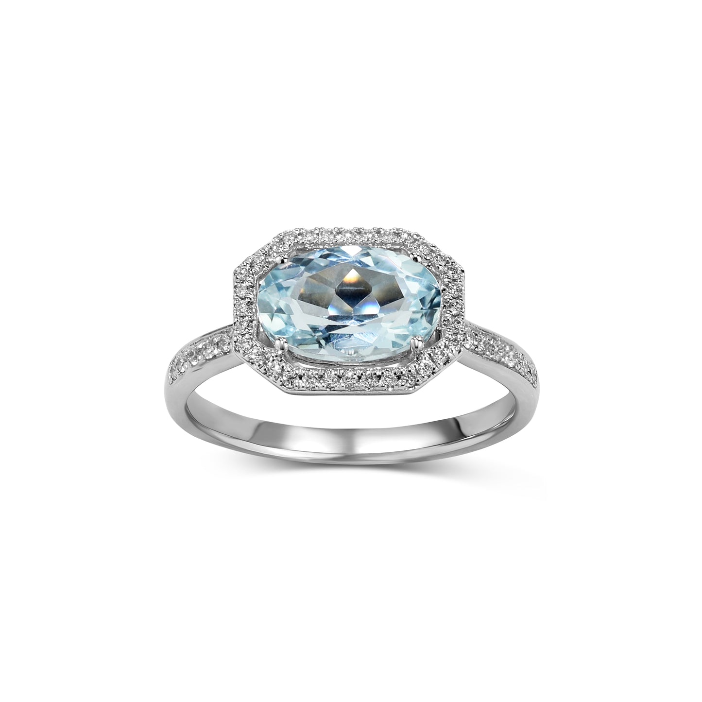 14k Oval Aqua Dia Ring