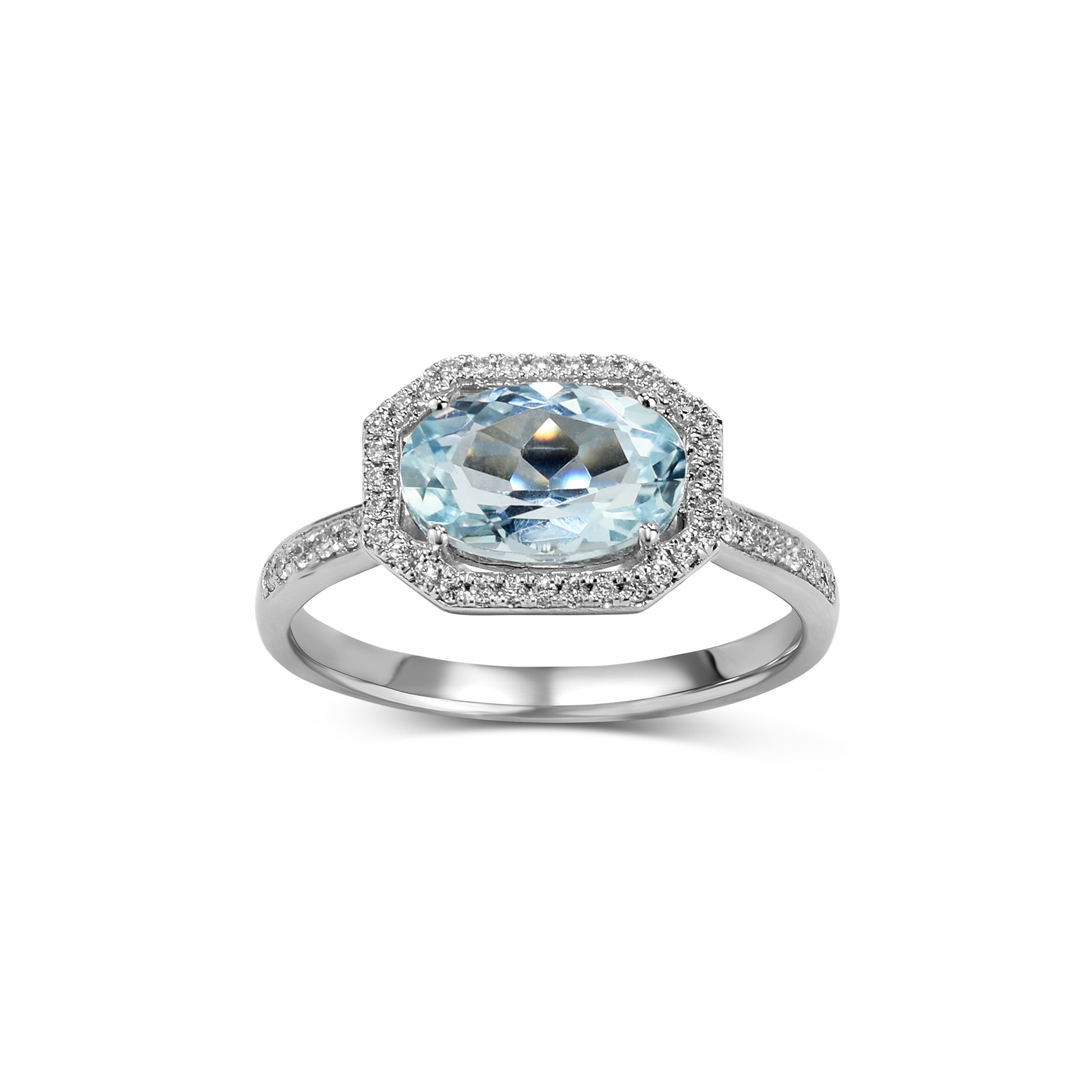 14k Oval Aqua Dia Ring