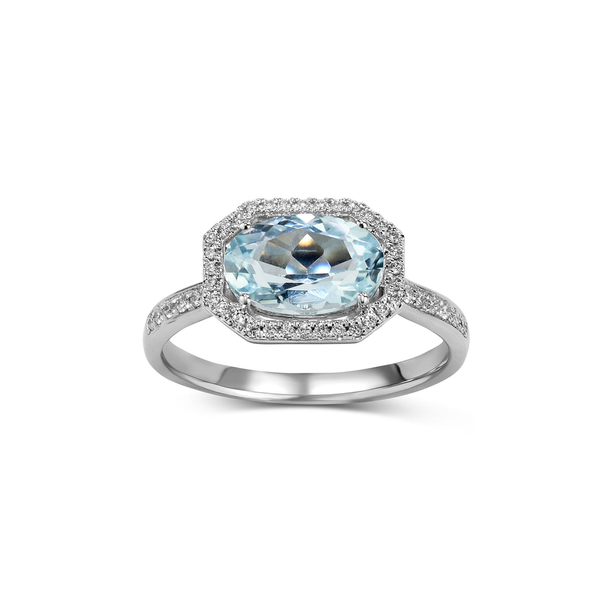 14k Oval Aqua Dia Ring
