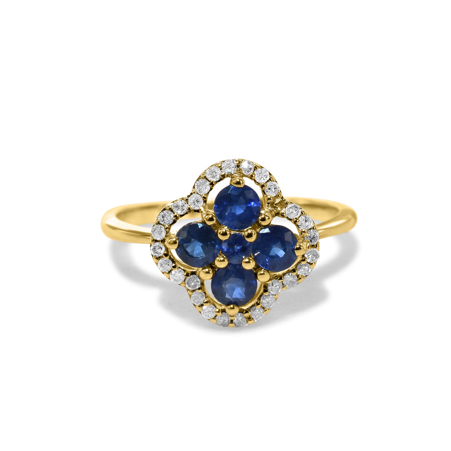 14k Blue Sapphire Diamond Flower Ring