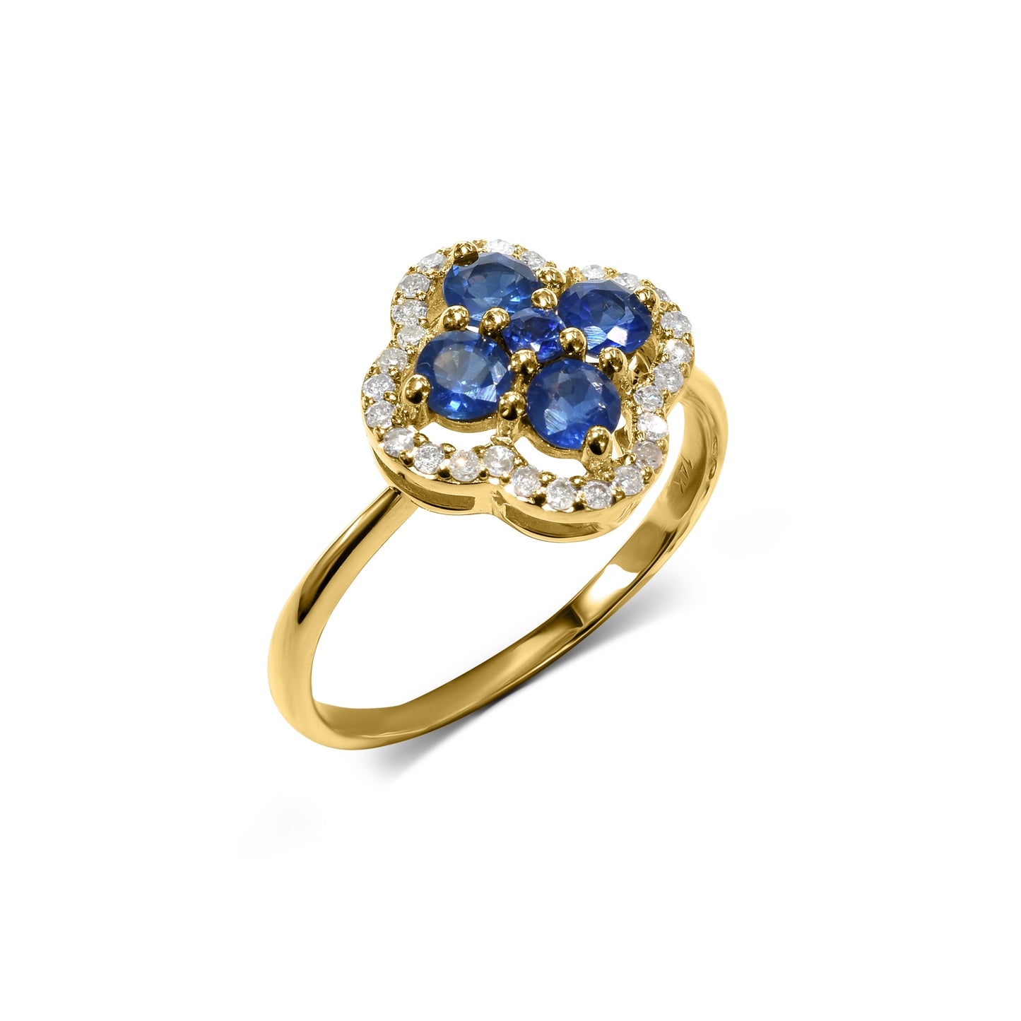 14k Blue Sapphire Diamond Flower Ring