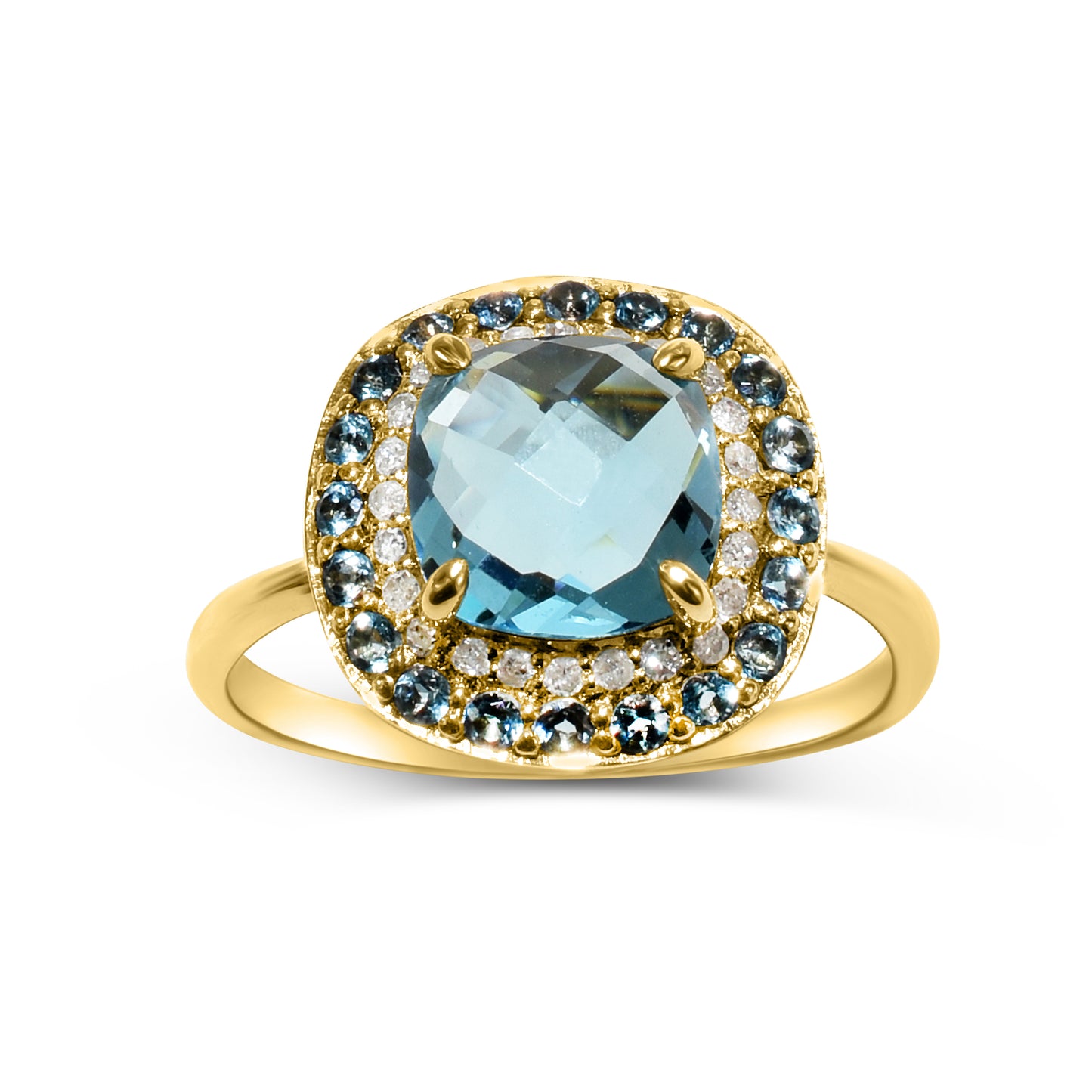 14k London Swiss Blue Topaz Diamond Cushion Shape Ring