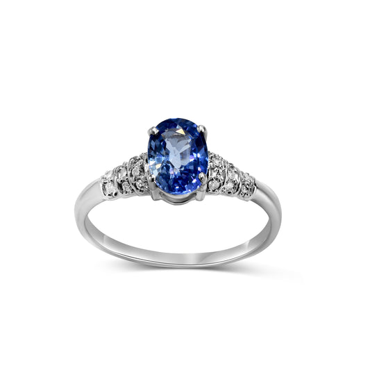 14K White Gold Sapphire Oval Diamond Ring