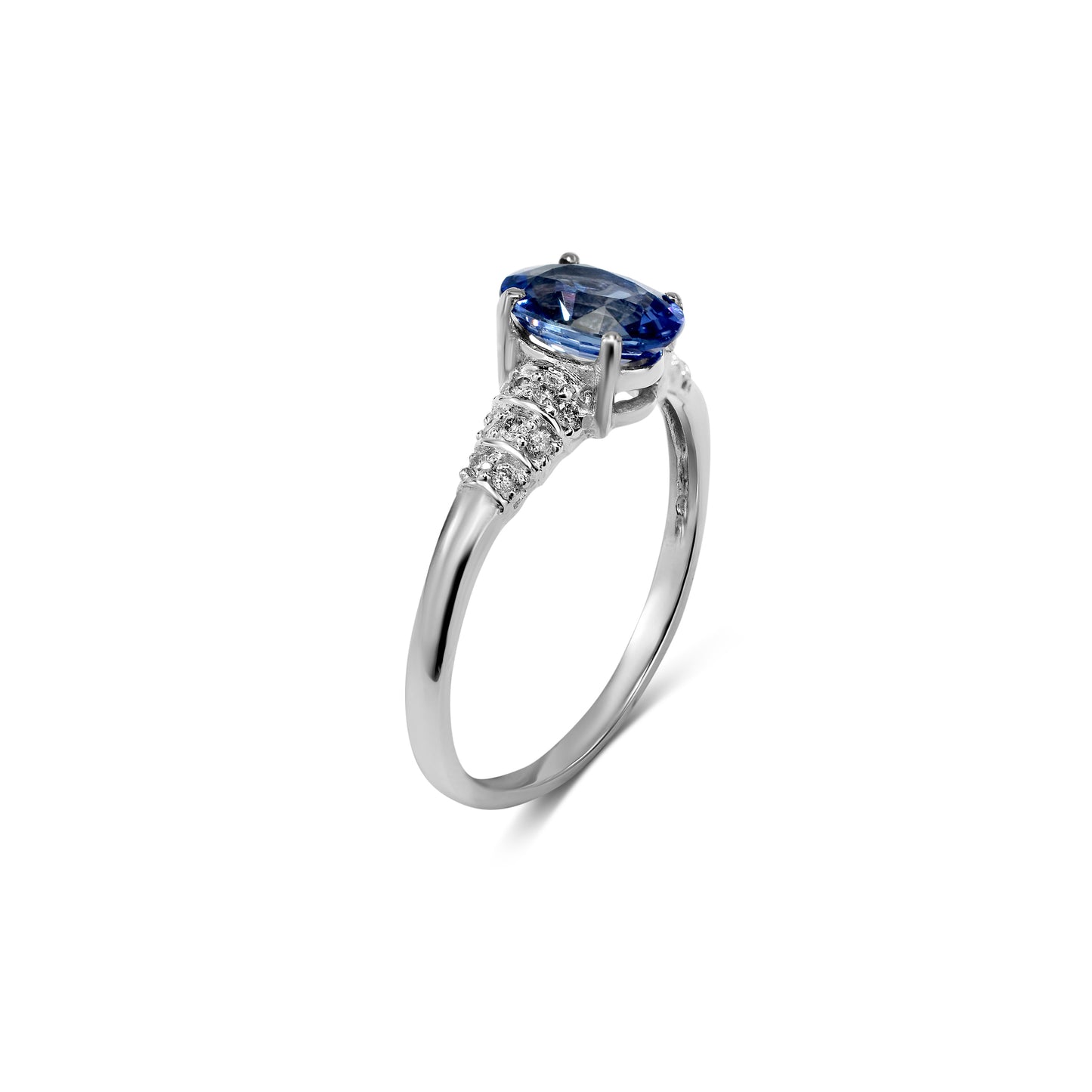 14k White Gold Sapphire Oval Diamond Ring