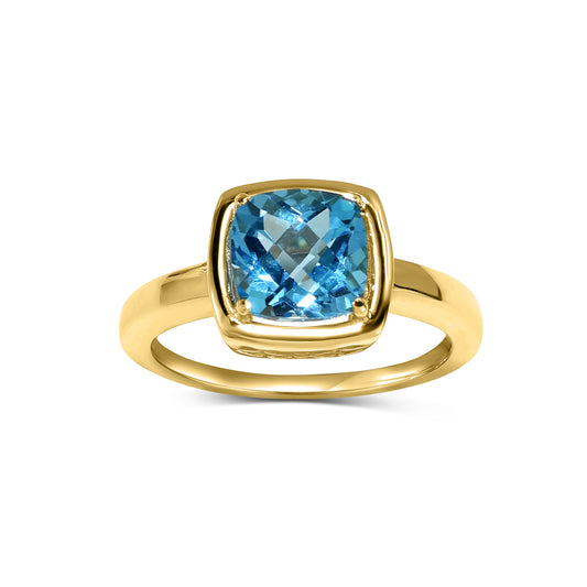 14K Swiss Blue Topaz Cushion Ring