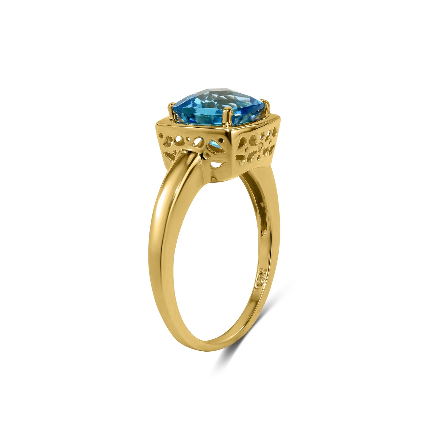 14K Swiss Blue Topaz Cushion Ring