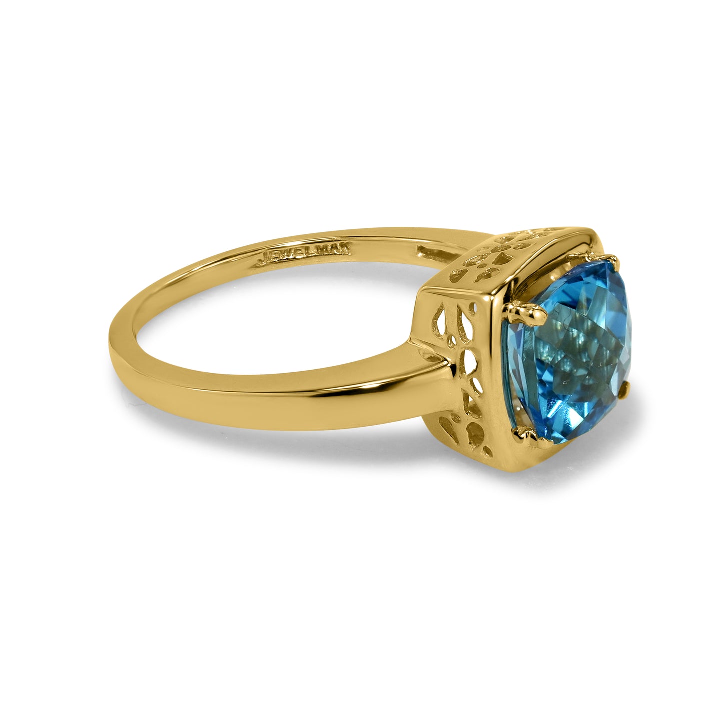 14K Swiss Blue Topaz Cushion Ring