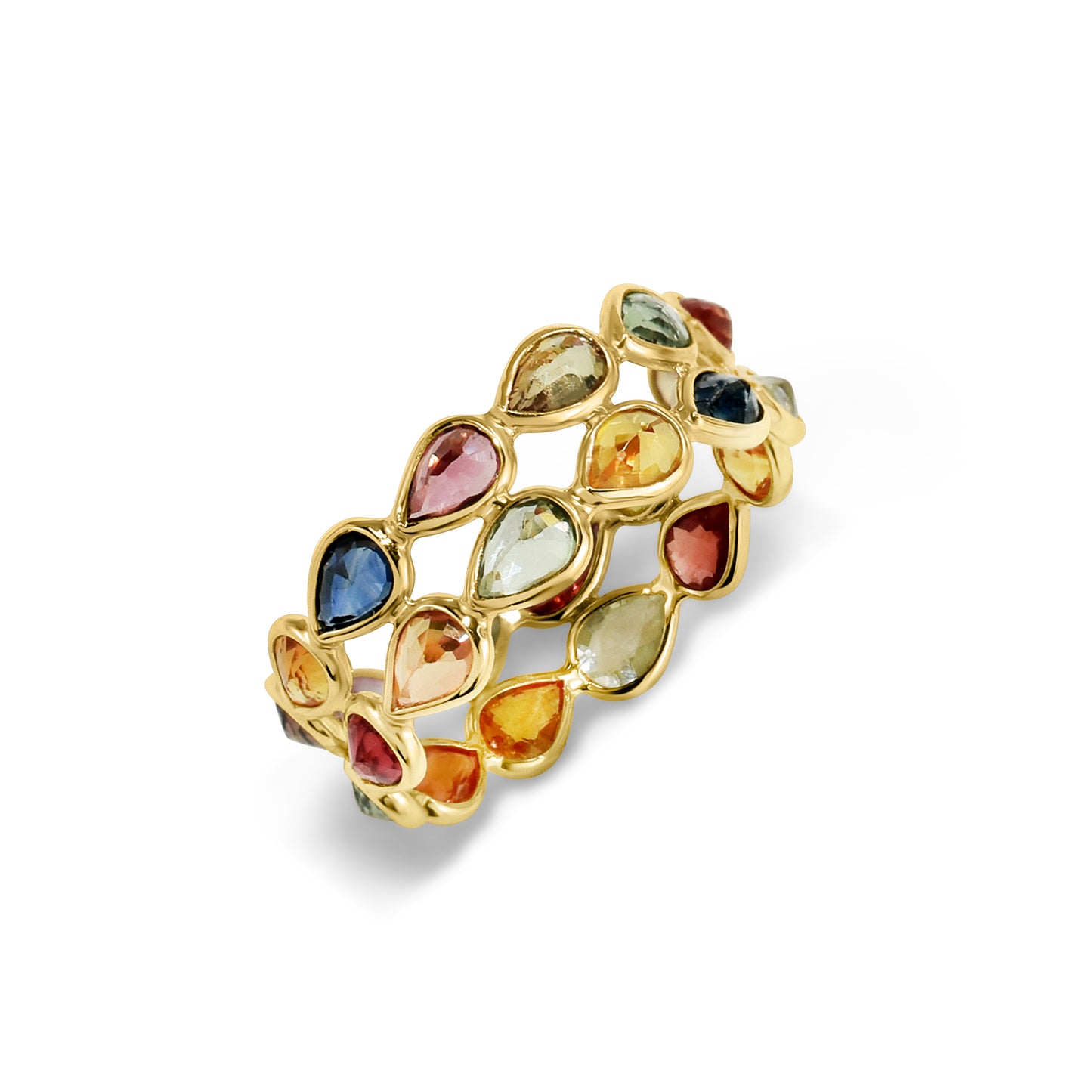 14k Pear Shape Double Row Bezel Ring