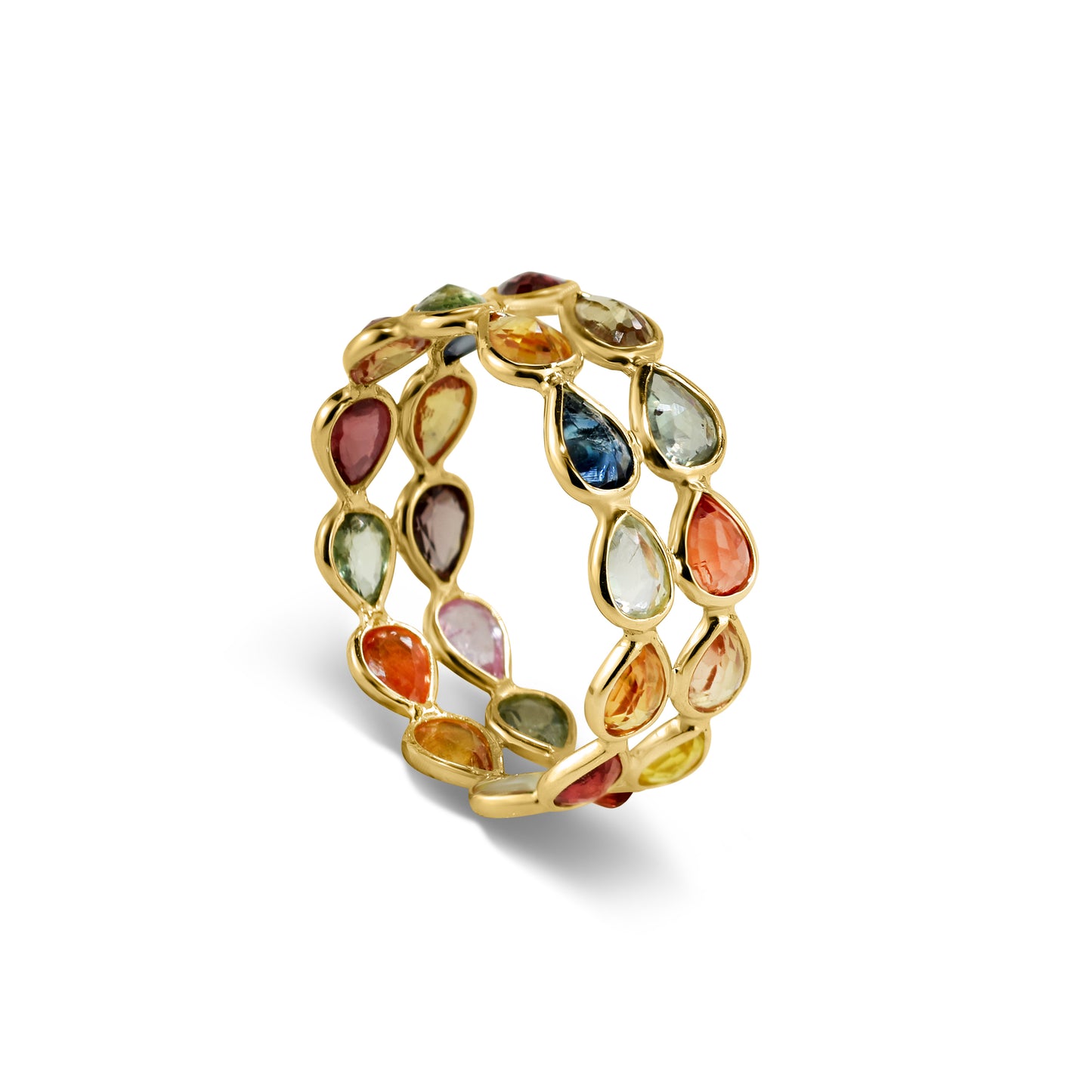 14k Pear Shape Double Row Bezel Ring