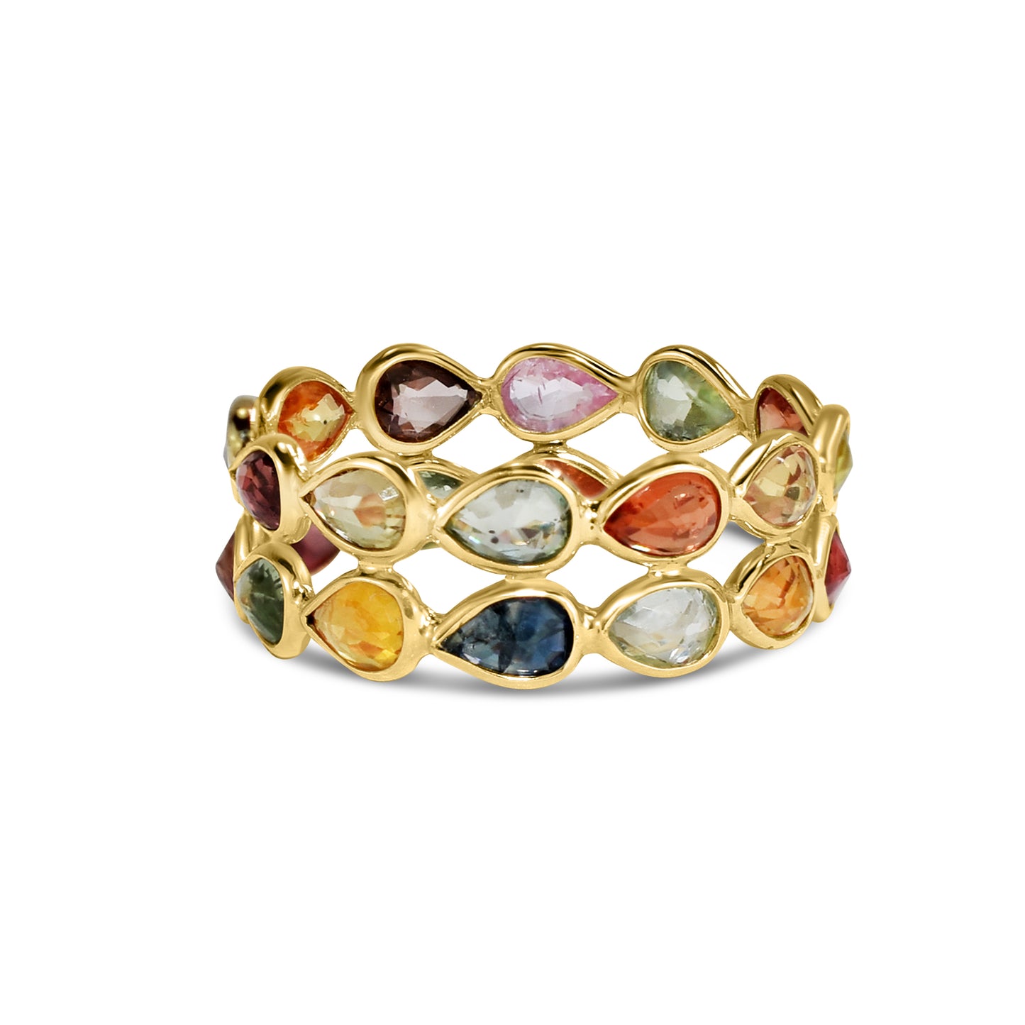 14k Pear Shape Double Row Bezel Ring