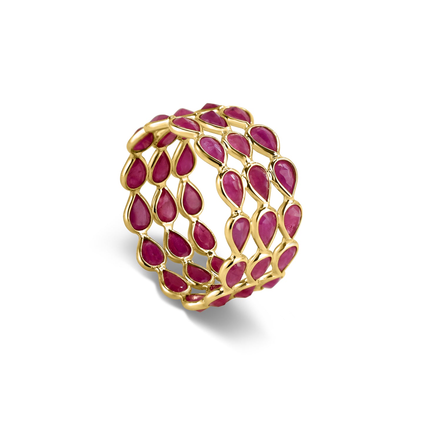 14k Pear Shape Triple Row Bezel Ring