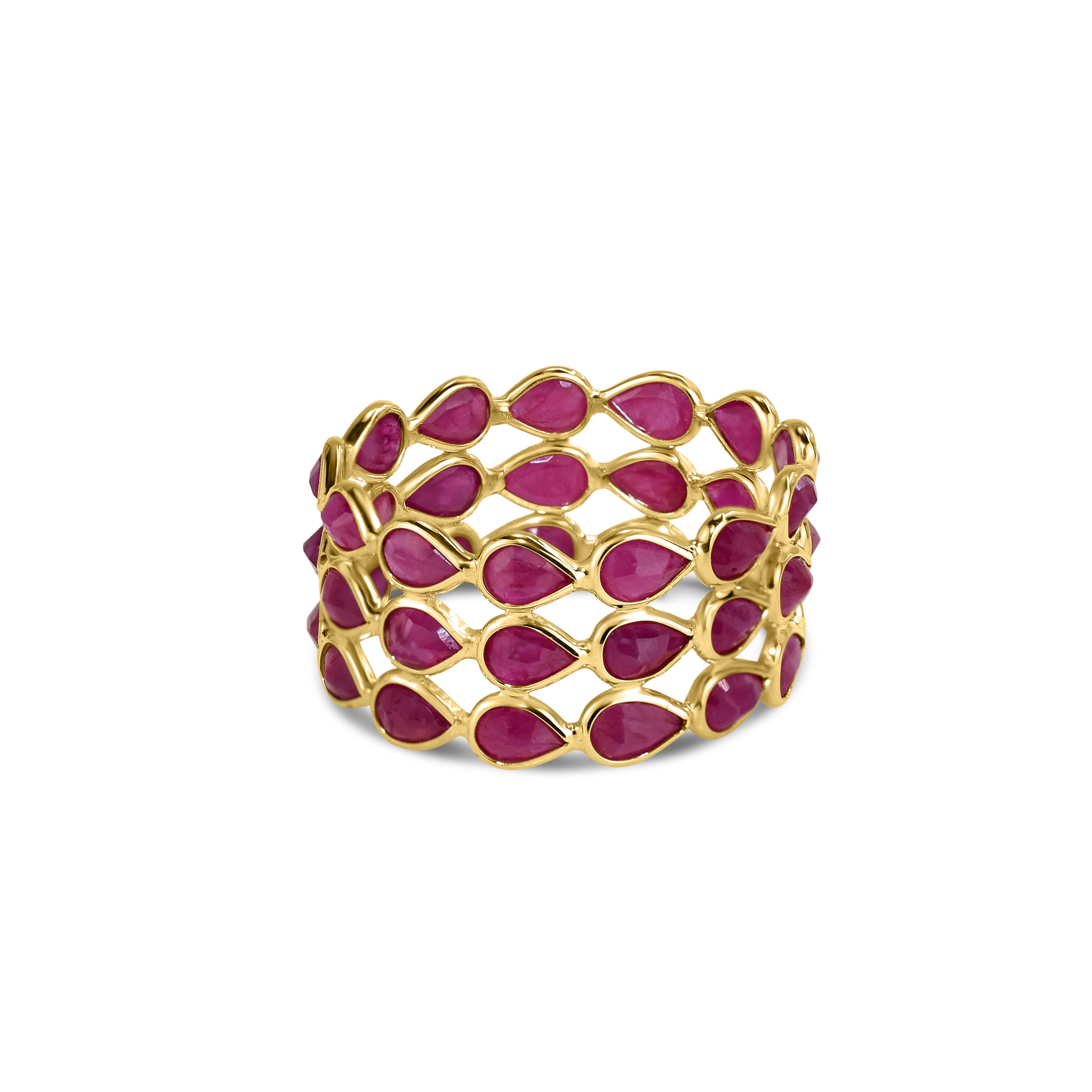 14k Pear Shape Triple Row Bezel Ring