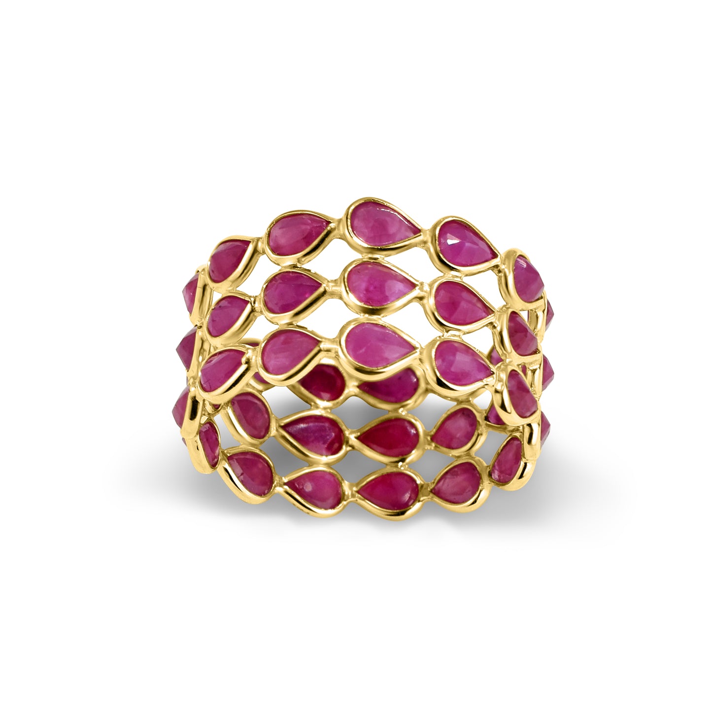 14k Pear Shape Triple Row Bezel Ring