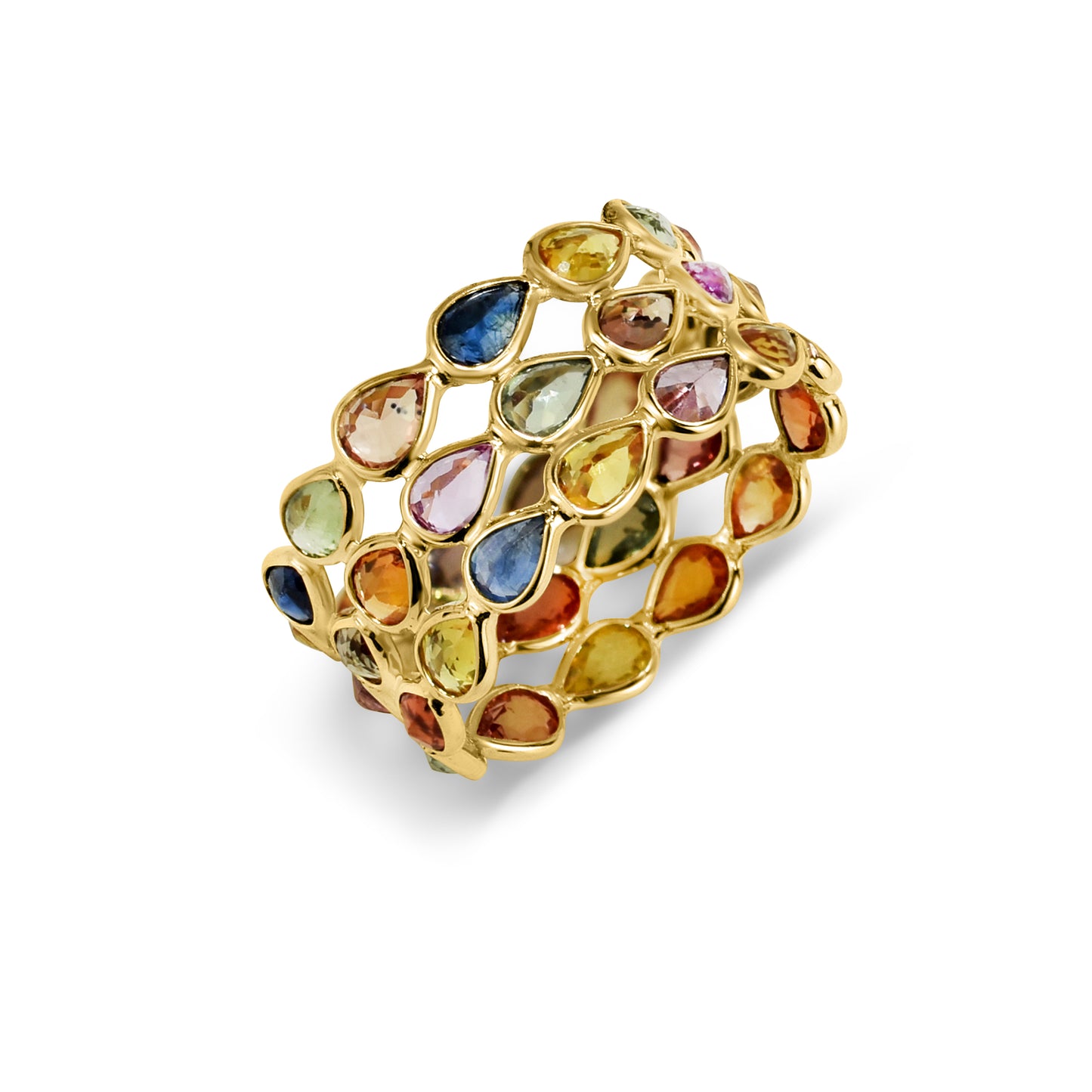 14k Pear Shape Triple Row Bezel Ring