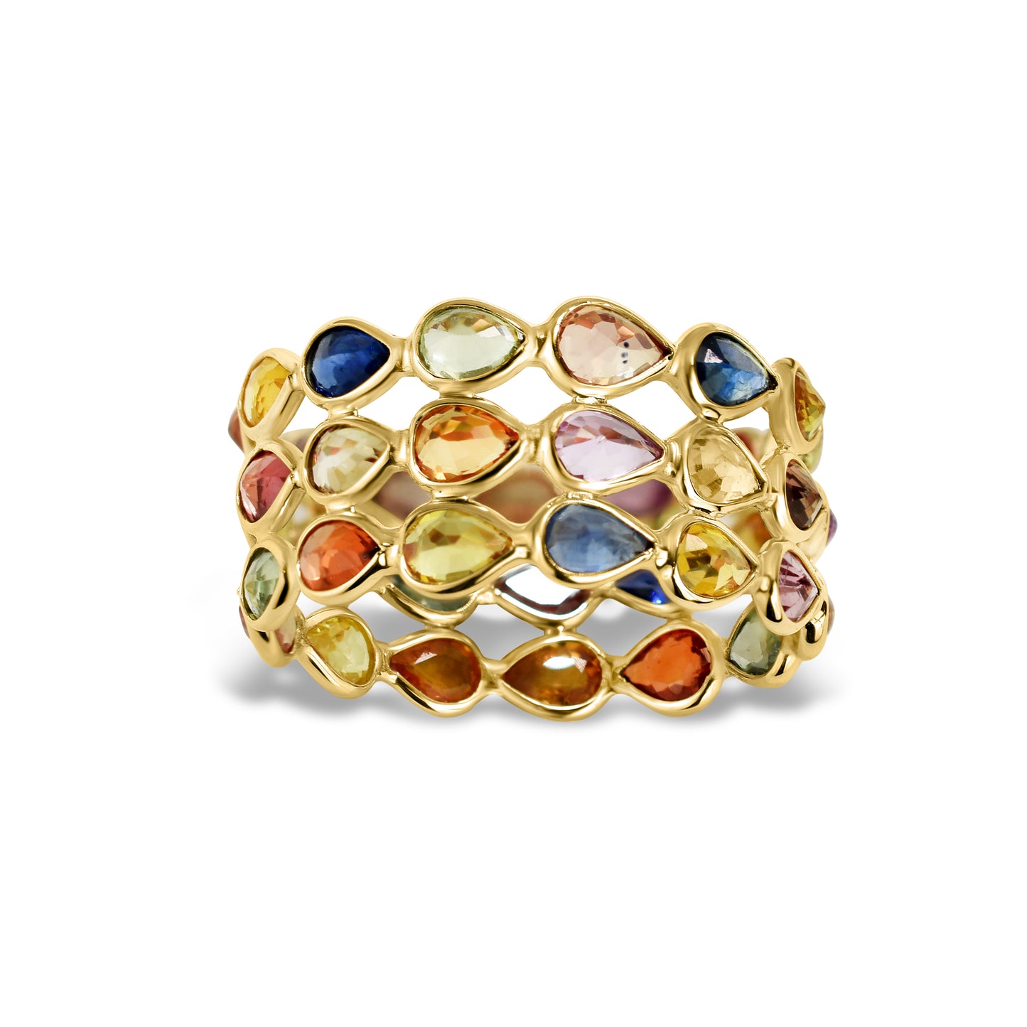 14k Pear Shape Triple Row Bezel Ring