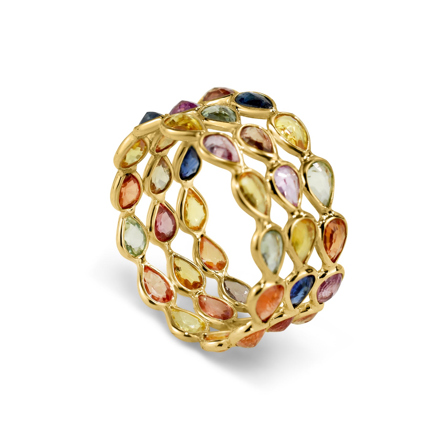 14k Pear Shape Triple Row Bezel Ring