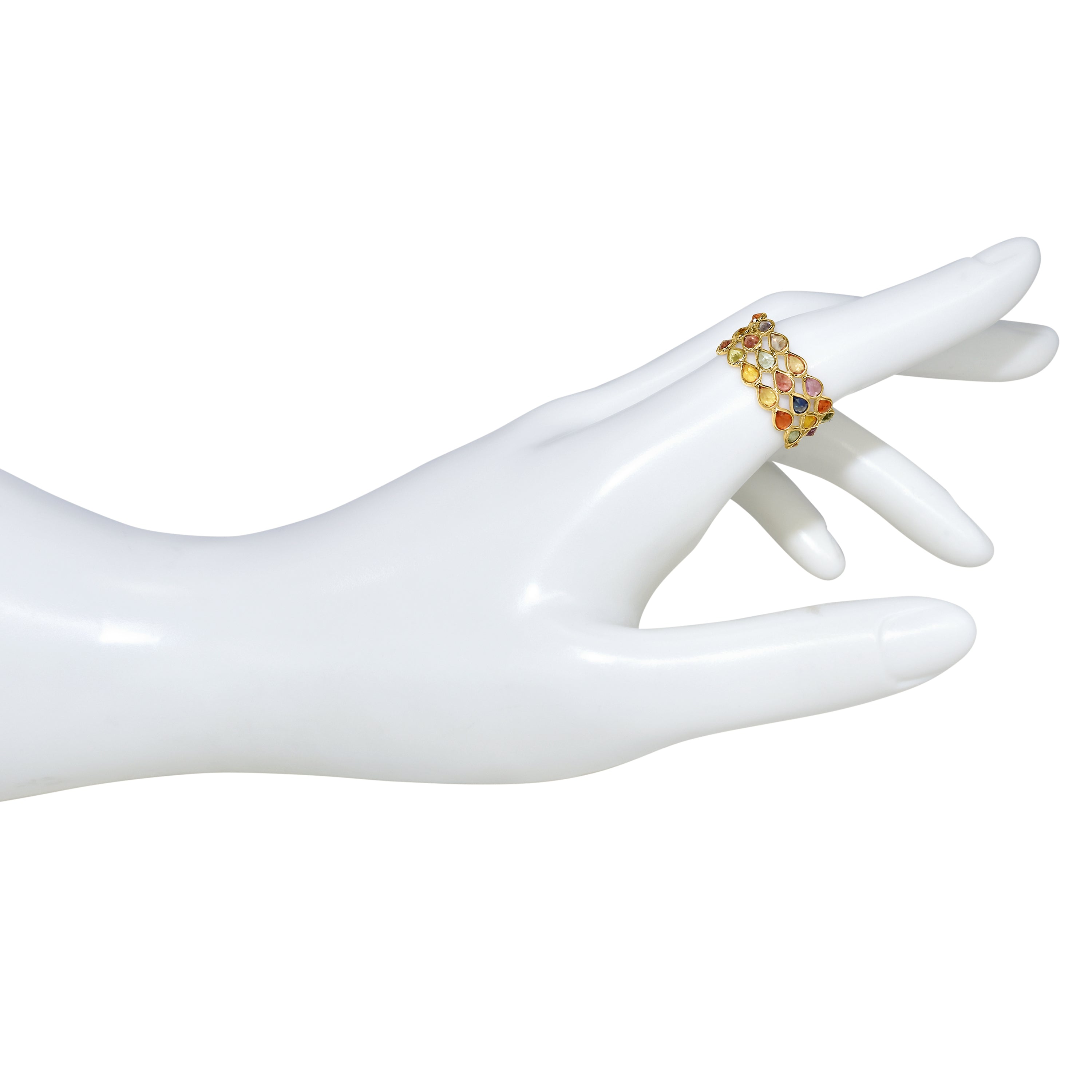14k Pear Shape Triple Row Bezel Ring