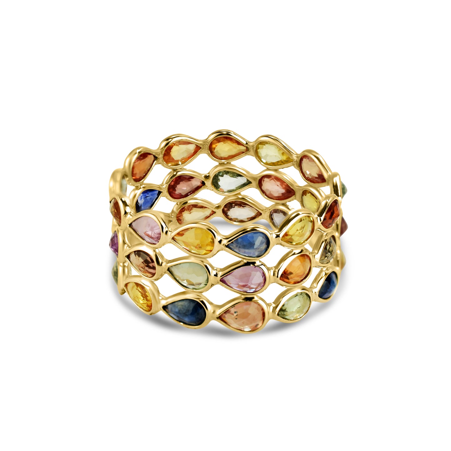 14k Pear Shape Triple Row Bezel Ring
