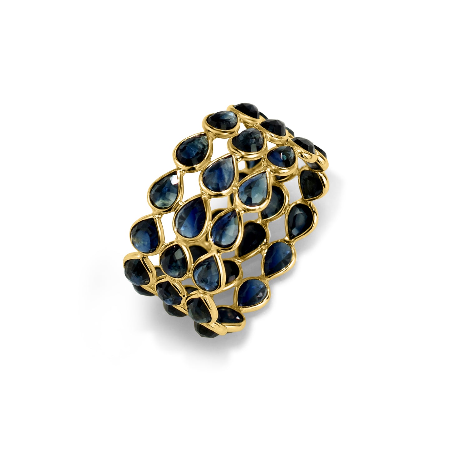 14k Pear Shape Triple Row Bezel Ring