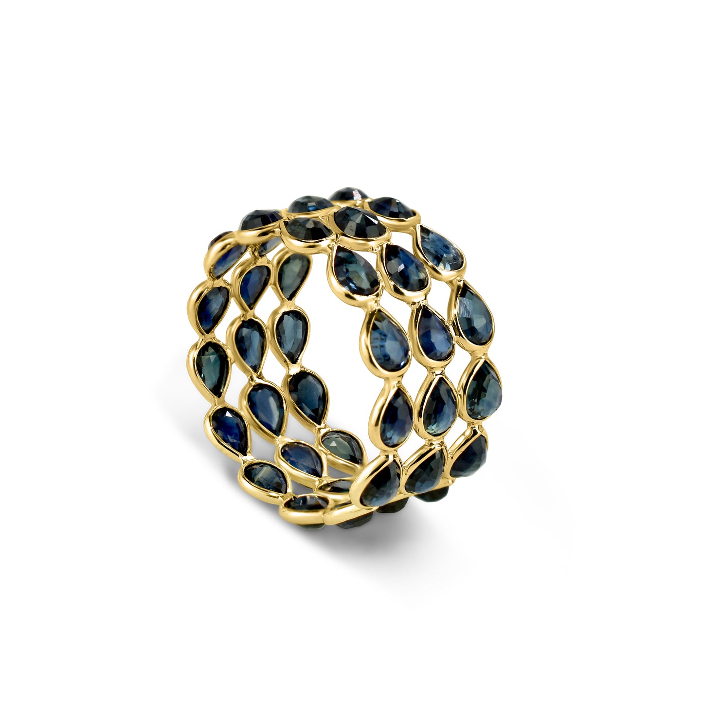 14k Pear Shape Triple Row Bezel Ring